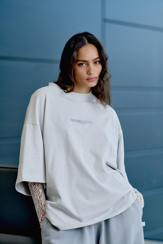 CRISIS OVERSIZE MOCKNECK T-SHIRT GREY